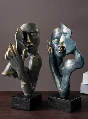 新款直销跨境情侣沉默是金抽象树脂工艺品家居展示柜桌面装饰复古