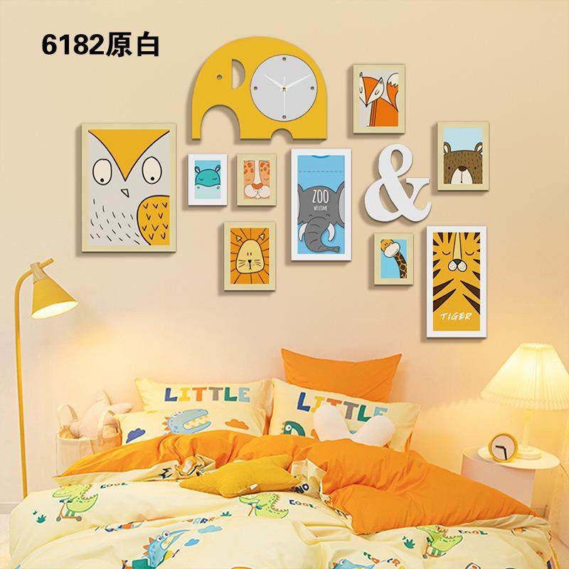 直销新款实木_6182_卡通实木照片墙儿童组合相框装饰大象装饰钟表,淘宝优惠券,粉丝福利购,淘宝优惠卷