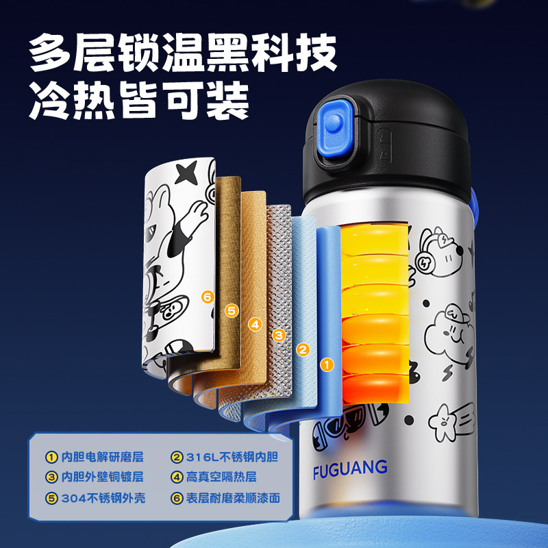富光儿童保温杯男新款316L不锈钢水杯女学生上学专用便携吸管杯子,淘宝优惠券,粉丝福利购,淘宝优惠卷