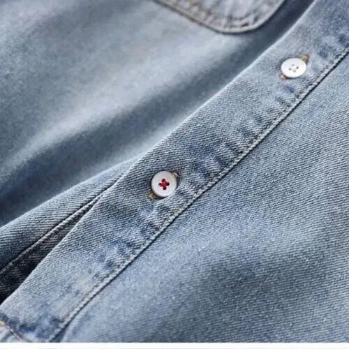 Fashion Boys Blue Denim Shirts Long Sleeved Turn Down Collar - 图2