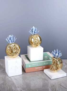 新款直销轻奢现代石榴摆件蓝色天然石客厅电视柜书房桌面家居装饰