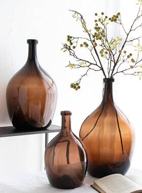 新款直销 北欧透明水培小口大肚玻璃花瓶客厅马醉木吊钟花器绿色