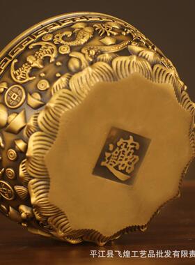 新款直销全黄铜莲花如意聚宝盆加重加厚实心招财摆件客厅店铺装饰