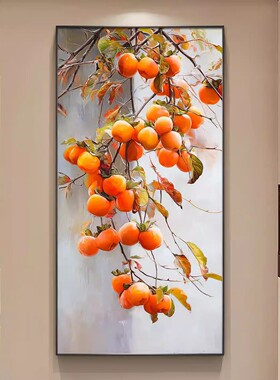 好柿连连led灯画玄关装饰画柿柿如意新中式喜鹊挂画走廊过道壁画
