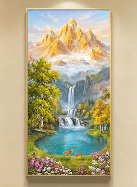 金山聚宝新中式玄关装饰画沙发客厅背景墙聚财挂画走廊过道山水画