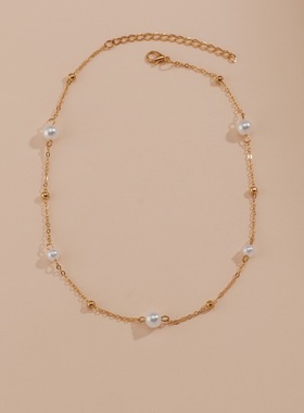 欧美个性跨境时尚简约珍珠合金女士项链饰品