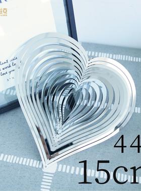 亚马逊3D旋转风铃金属风转挂饰家居花园装饰不锈钢爱心风铃挂件