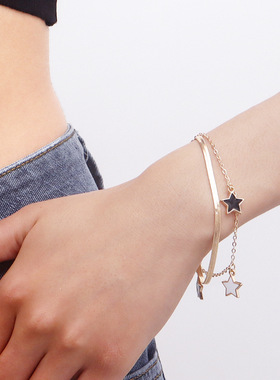 欧美跨境饰品双层蛇链潮流黑白五角星吊坠项链手链套装女百搭项饰