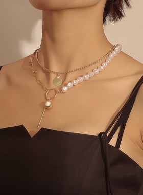 欧美跨境饰品 INS十字架爱心贝母颈链项链女 毛衣链潮搭配饰