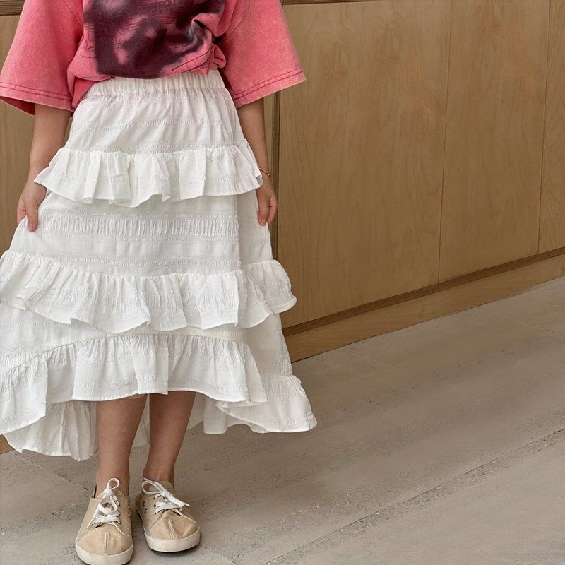 女童半身裙2024夏装新款女孩荷叶边裙子百搭白色儿童公主裙蛋糕裙,淘宝优惠券,粉丝福利购,淘宝优惠卷