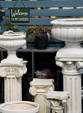 欧式罗马柱花园装饰庭院摆件花盆底座天使人物雕塑丘比特景观摆设