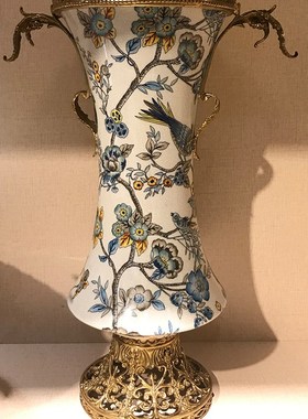 双美家居欧式客厅装饰玄关摆件陶瓷配铜桌面陈设家用软装饰品室内