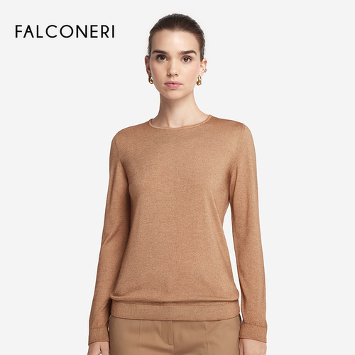 FALCONERI女士时尚圆领长袖毛衣休闲四季原色山羊绒针织衫DML261M - 图0