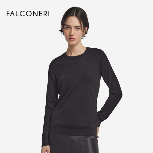 FALCONERI女士时尚圆领长袖毛衣休闲四季原色山羊绒针织衫DML261M - 图2