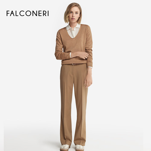 FALCONERI女士经典休闲修身长袖v领毛衣内搭山羊绒针织衫DMLD250 - 图1