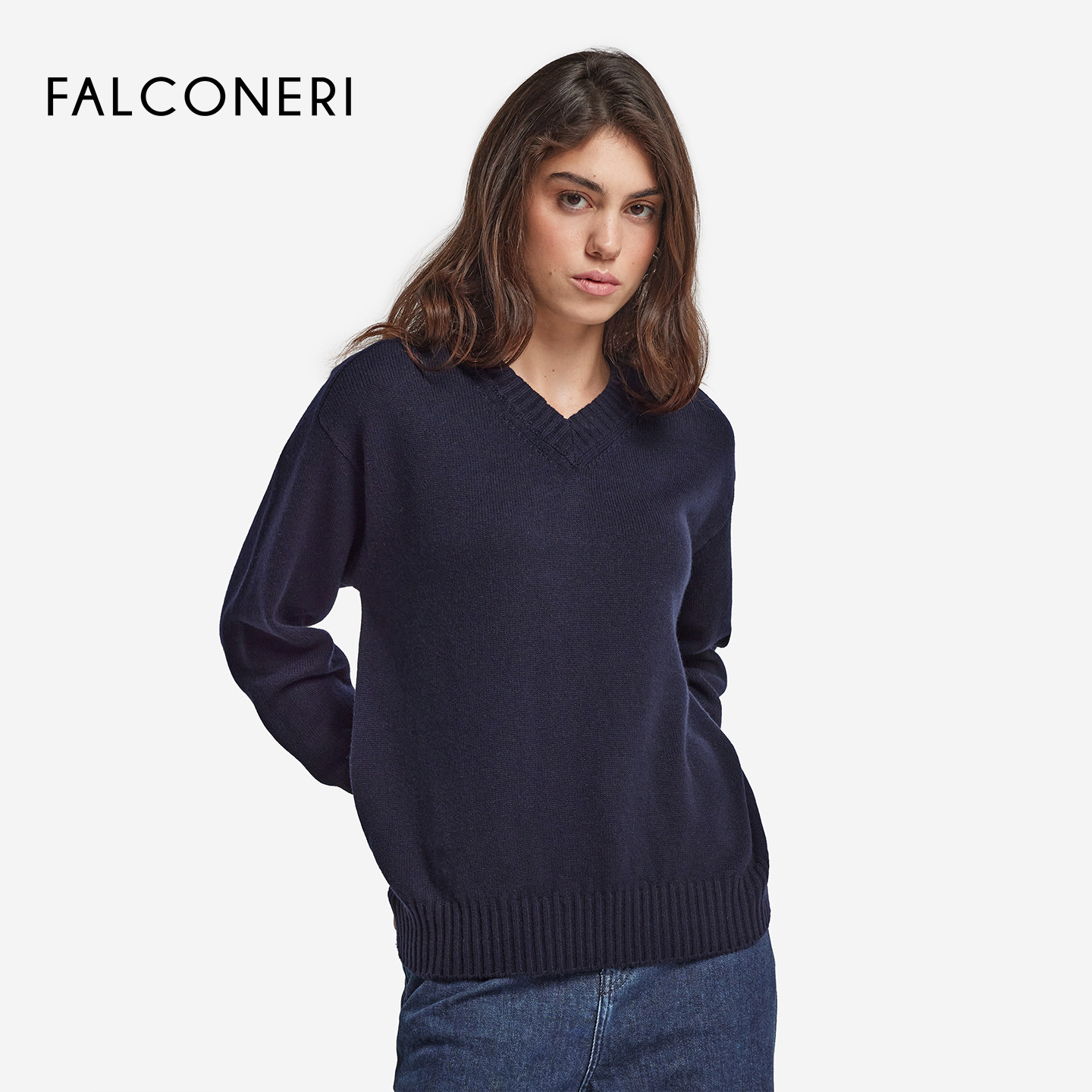 【季末折扣】FALCONERI女士宽松v领罗纹山羊绒毛衣针织衫DML428I,淘宝优惠券,粉丝福利购,淘宝优惠卷