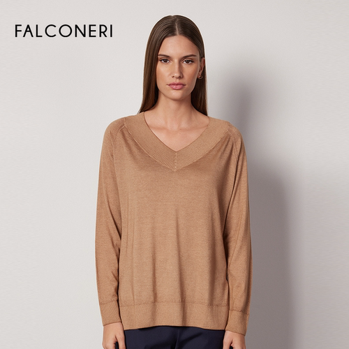 FALCONERI女士时尚宽松休闲四季山羊绒针织衫V领套头毛衣DML250J - 图2