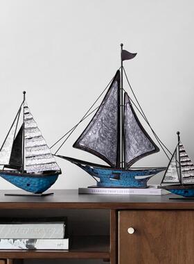 直销新款北欧铁艺帆船摆件客厅办公室办公桌书架电视柜家居装饰做