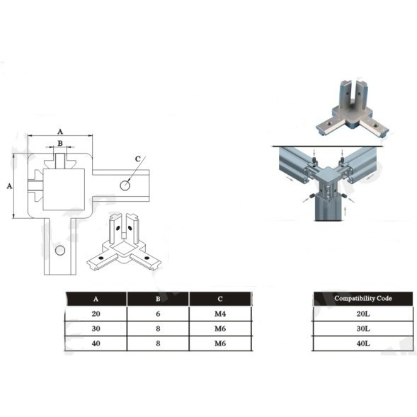 欧标型材配件 2020/3030/4040黑色L型三维连接件 直角隐藏支架 - 图1