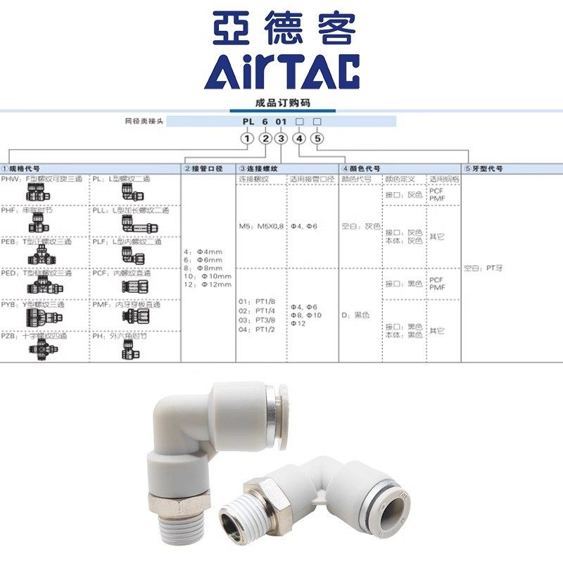 亚德客气管快速快插PL弯接头PC直通/4/6/8/10/12/M5-01-02-03水嘴 - 图0