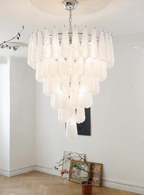 民宿复式楼梯吊灯客厅高级感设计师瀑布法式水晶灯玻璃卧室主灯