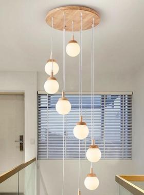 楼梯间长吊灯loft客厅吊灯挑空公寓别墅复式楼原木奶油风创意艺术