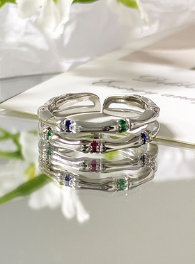 925纯银多巴胺竹节彩锆戒指女夏季网红ins甜酷风小众设计感食指戒