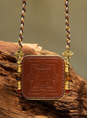 手绘唐卡吊坠藏式扎基拉姆黄财五爷手工文创药师皮壳擦擦唐卡项链