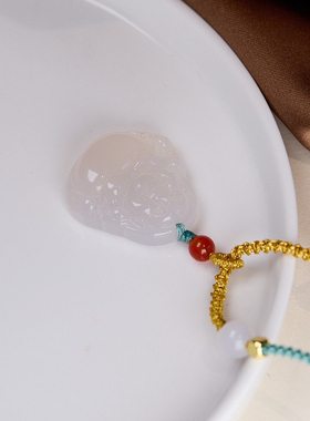 新中式白玉髓大肚弥勒佛项链男女轻奢小众国风佛公吊坠锁骨链项饰