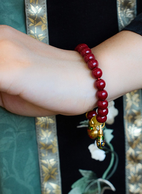 天然原矿紫金砂朱砂手链女吞金兽十全十美手串生肖本命年招财古风
