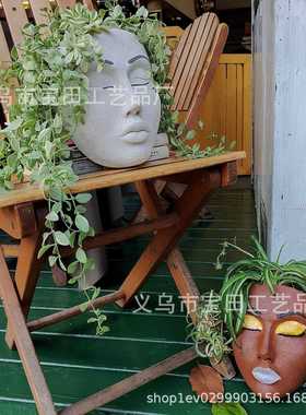 直销新款跨境新品树脂人脸头花盆壁挂式室内室户外花园墙壁装饰创