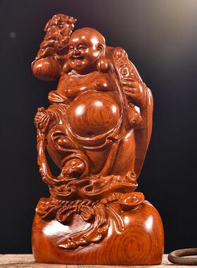 花梨木雕弥勒佛像摆件实木招财大肚如意笑佛红木工艺客厅装饰礼品