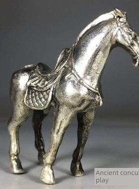 实心十二生肖马摆件马到成功骏马战马白铜镀银招财铜马摆件装饰品