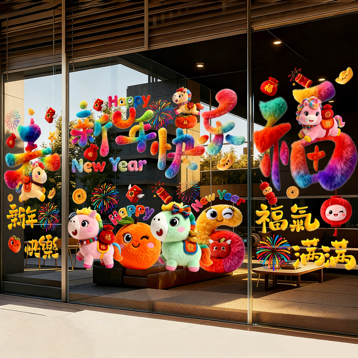 2026新年马年5D立体毛绒静电玻璃春节橱窗贴纸福字窗花过年装饰,淘宝优惠券,粉丝福利购,淘宝优惠卷