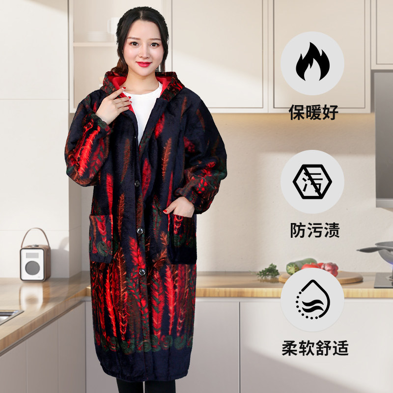 超长款罩衣秋冬加绒加厚羽绒服护衣过膝保暖围裙厨房工作服成人女,淘宝优惠券,粉丝福利购,淘宝优惠卷