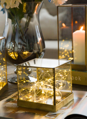 北欧景观玻璃罩几何透明摆件铜边套装 展示柜防尘罩样板房装饰