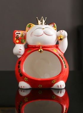招财猫入户玄关钥匙收纳摆件进门鞋柜创意乔迁开业礼品前台装饰品