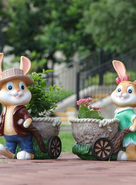 户外卡通小兔子动物花缸雕塑幼儿园花盆别墅庭院花园阳台装饰摆件