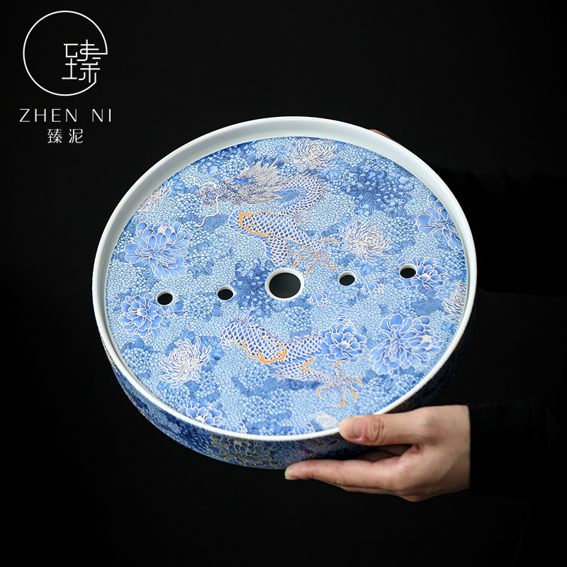 珐瑯彩手工掐丝银j龙茶盘家用陶瓷储水式圆盘功夫茶具茶海干 干泡,淘宝优惠券,粉丝福利购,淘宝优惠卷