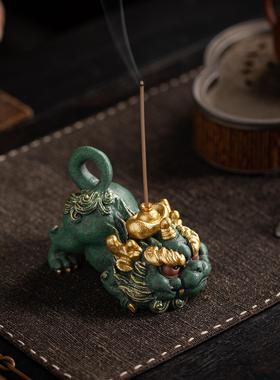 国潮貔貅招财摆件创意元宝金毛吼线香插香托香座家居客厅桌面装饰