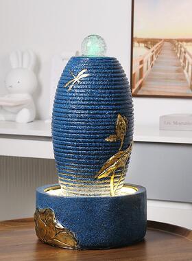 现代轻奢流水喷泉摆件 招财蛋开业送礼可发光冥想瑜伽桌面装饰