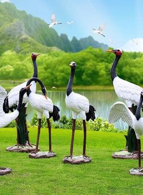 玻璃钢仙鹤雕塑彷真丹顶鹤摆件庭院假山水池户外园林景观装饰造景