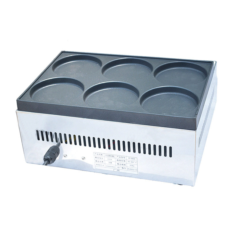 Electric six-hole hamburger machine, multi-functional omelette machine, round cake egg burger oven, commercial pancake machine, Japanese cheese pancake machine