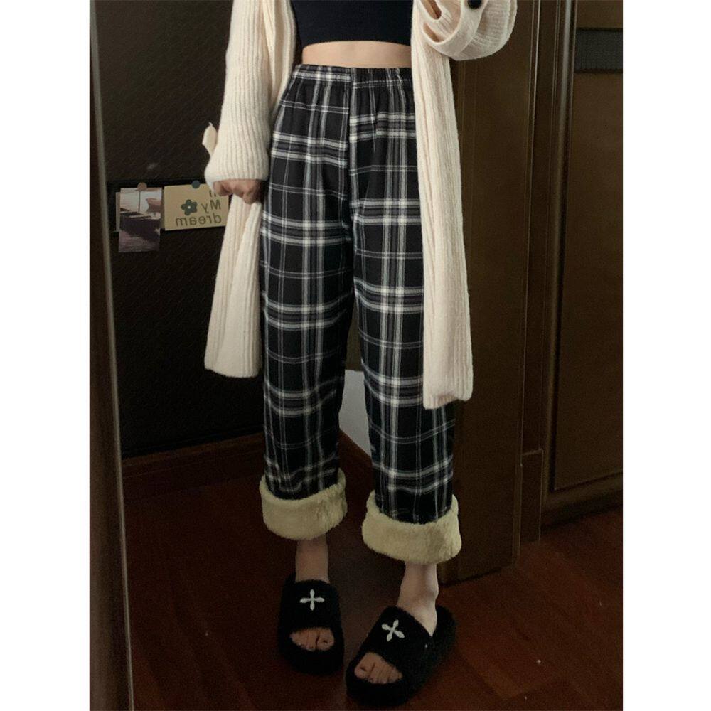 【多色可选】加绒加厚新款羊羔绒格子裤
