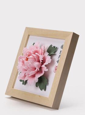 洛阳牡丹瓷《国色天香》木质相框摆台陶瓷牡丹花装饰摆件高档礼品