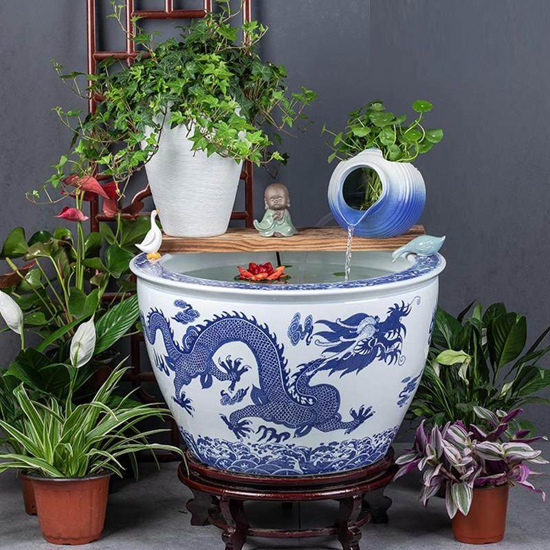 景德镇青花陶瓷古法养鱼缸碗莲睡莲荷花户外养龟缸庭院落地大水缸,淘宝优惠券,粉丝福利购,淘宝优惠卷