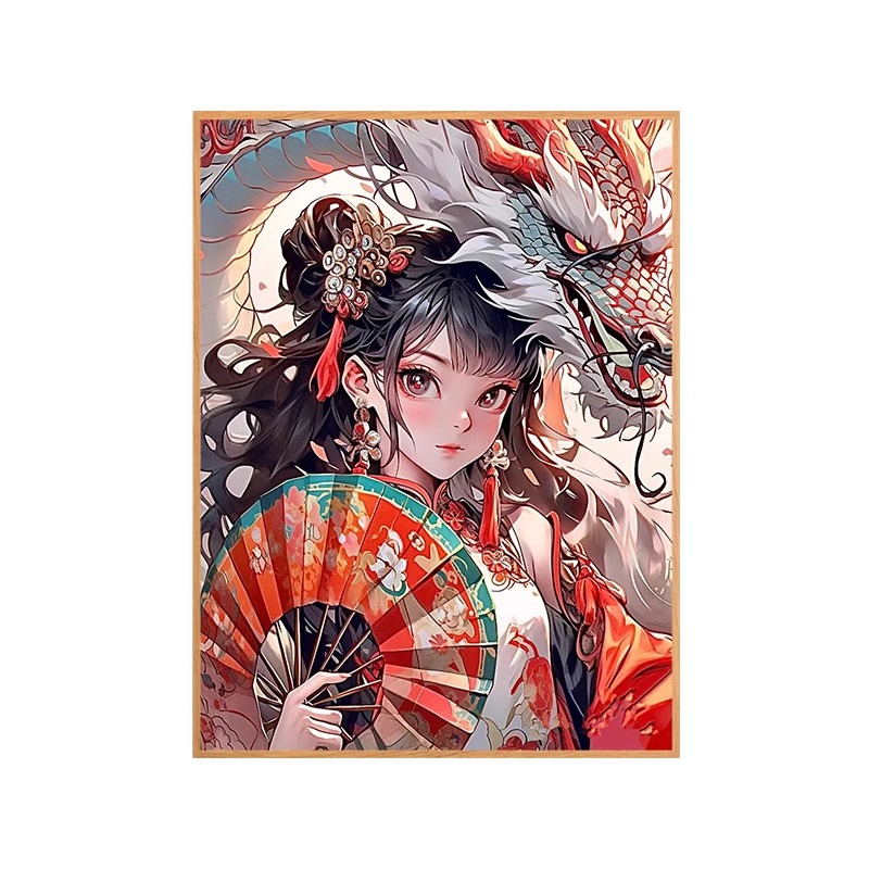 自在色彩国潮龙女INS风diy数字油画手绘手工油彩画丙烯填充减压