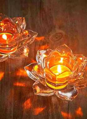 新款直销七彩水晶琉璃莲花灯座酥油灯蜡烛台供佛灯长明灯供灯灯座