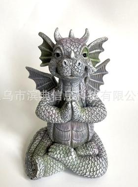 新款直销跨境新品园林花园龙冥想打坐祈祷树脂摆件花园树脂工艺品