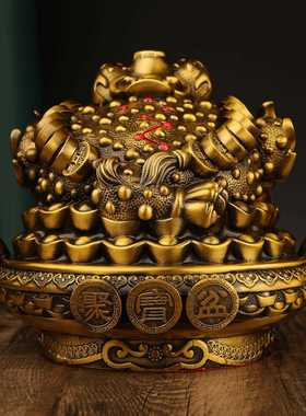 直销新款铜铭铜器直销铜金蟾聚宝盆摆件招财如意客厅店铺前台礼品